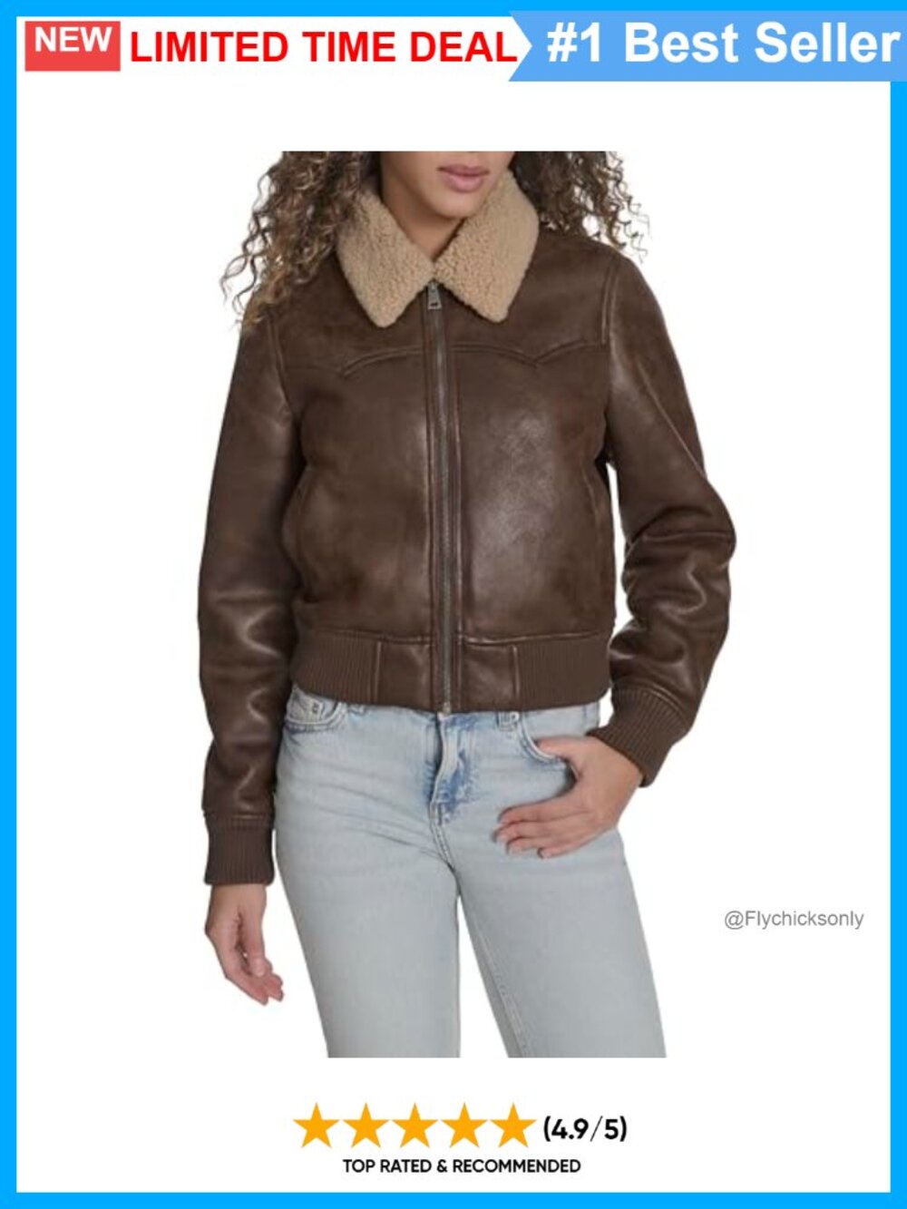 Faux Shearling Western Bomber Jacket Sherpa Lined Zip Front